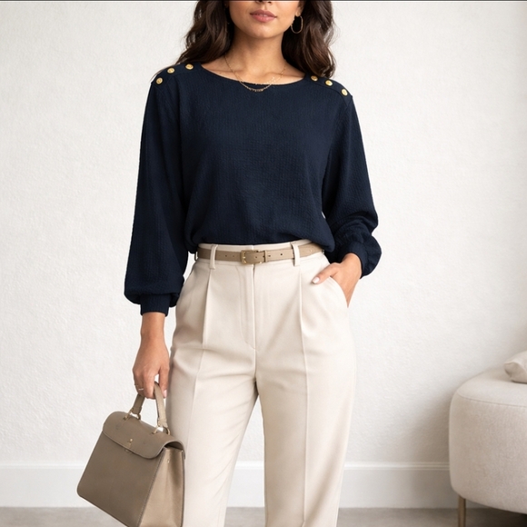 Lush Tops - New Lush crinkle textured long sleeve top with gold accent buttons sz S